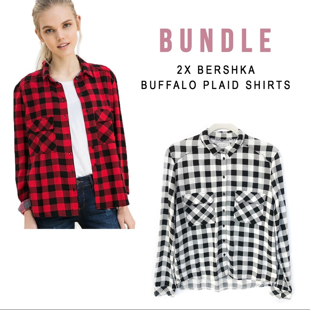 🛍 BUNDLE - 2 BERSHKA / ZARA BUFFALO PLAID SHIRTS